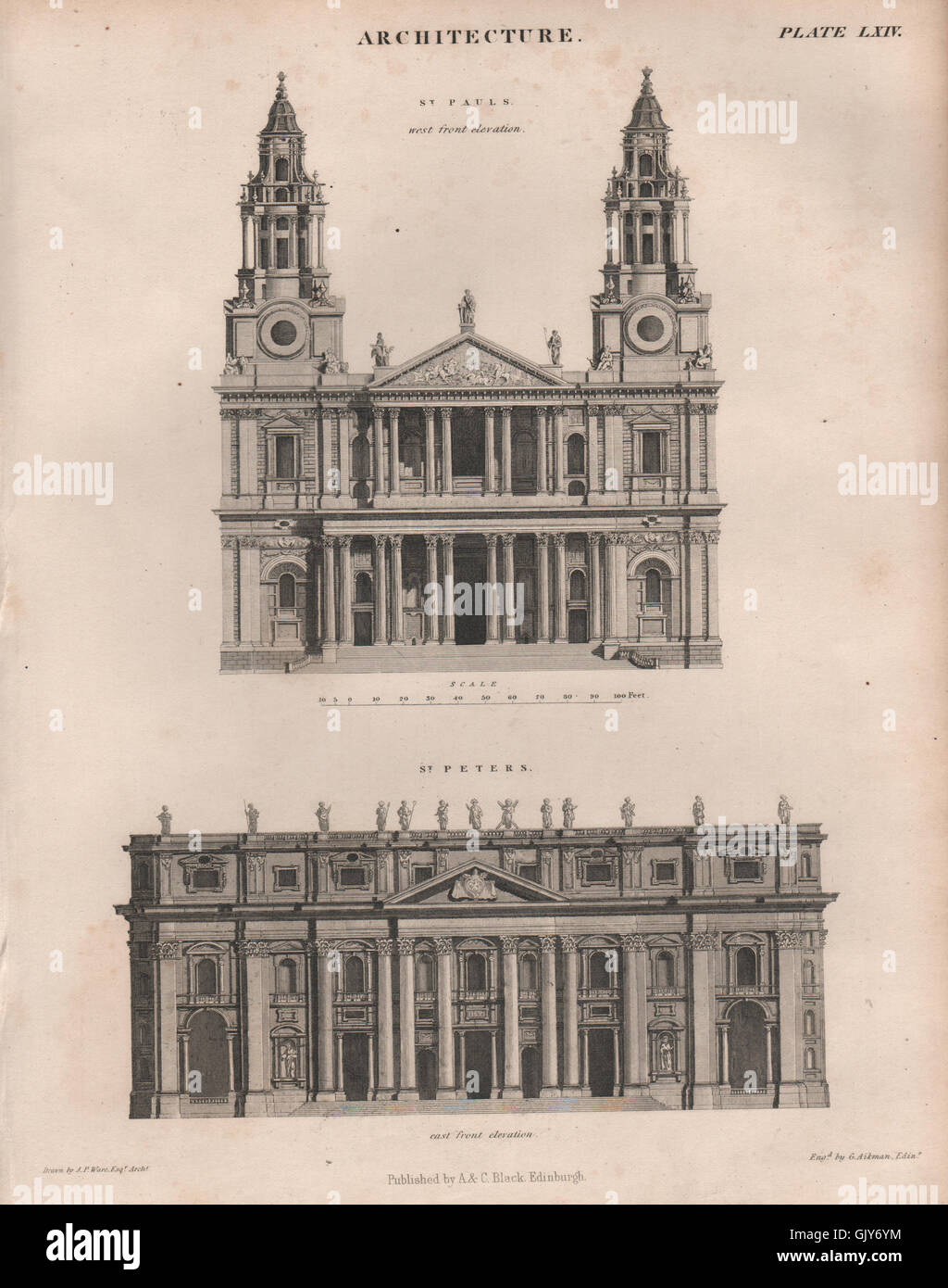 La Cathédrale St Paul (west front elevation) ; Saint Peters, Rome (east front), 1860 Banque D'Images