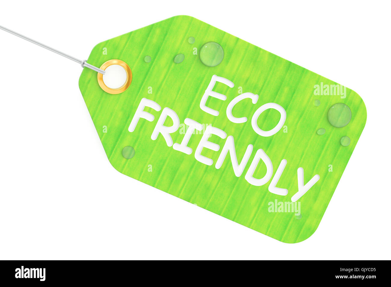 Eco friendly concept, tag vert. Le rendu 3D isolé sur fond blanc Banque D'Images