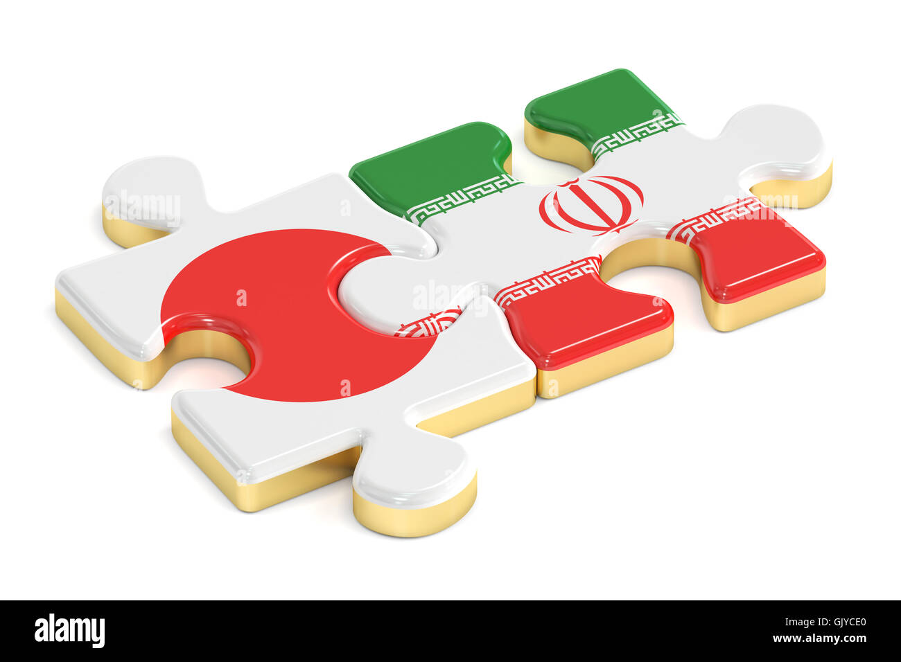 Le Japon et l'Iran puzzles de drapeaux, rendu 3D Banque D'Images