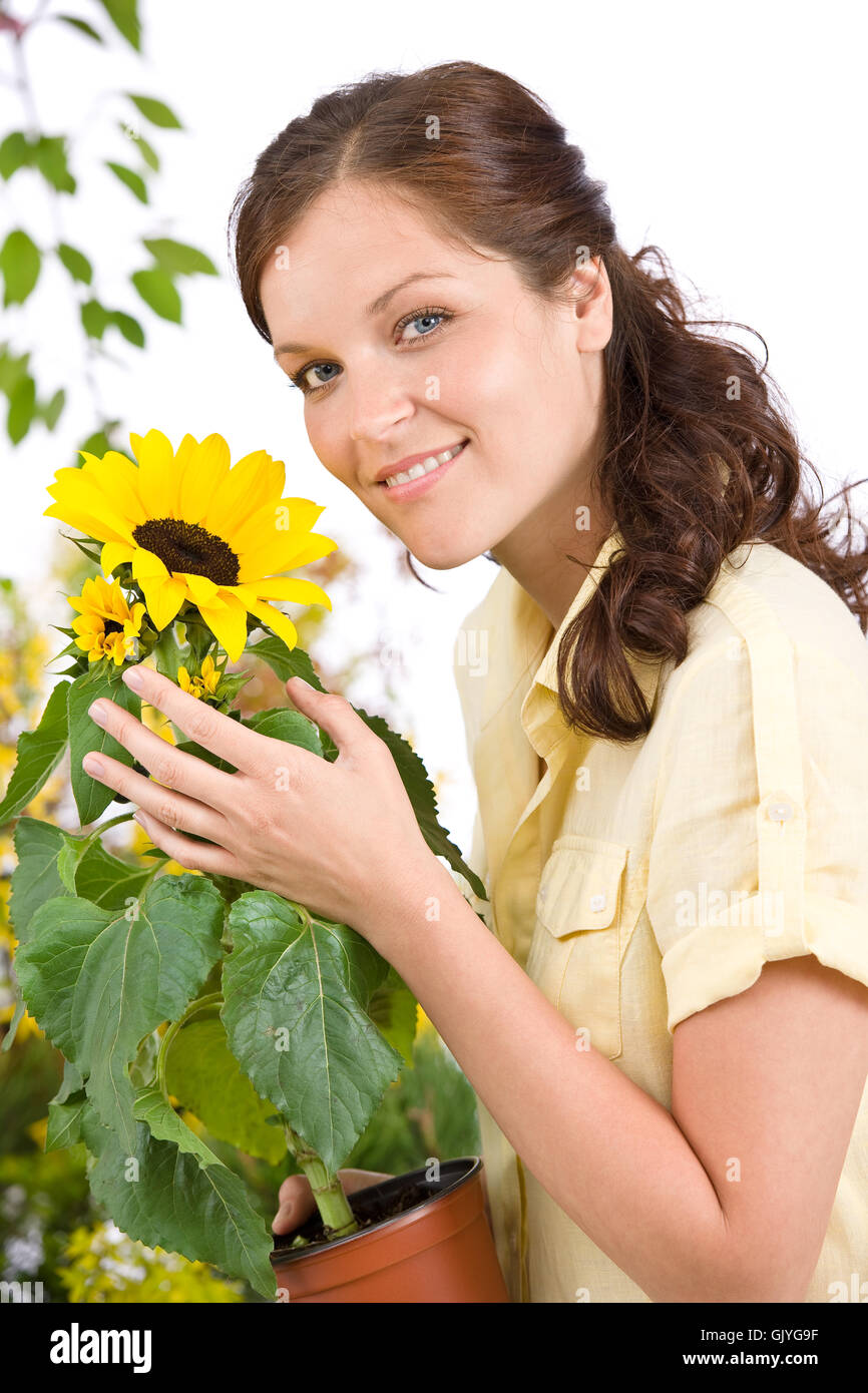 Femme fleur plante Banque D'Images