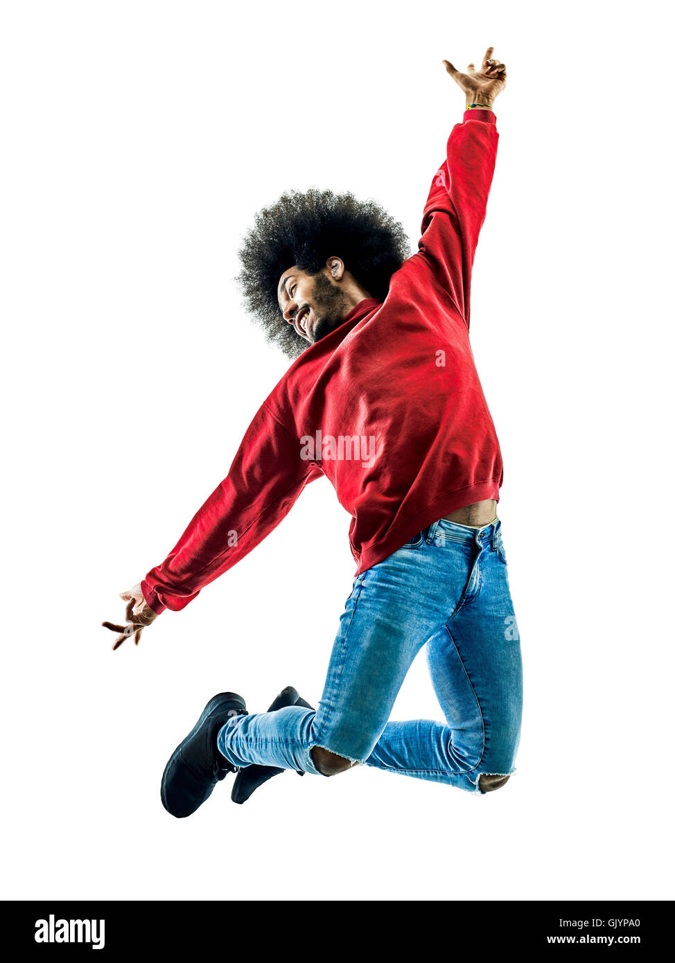 Un homme africain danseur en silhouette isolé sur fond blanc Banque D'Images