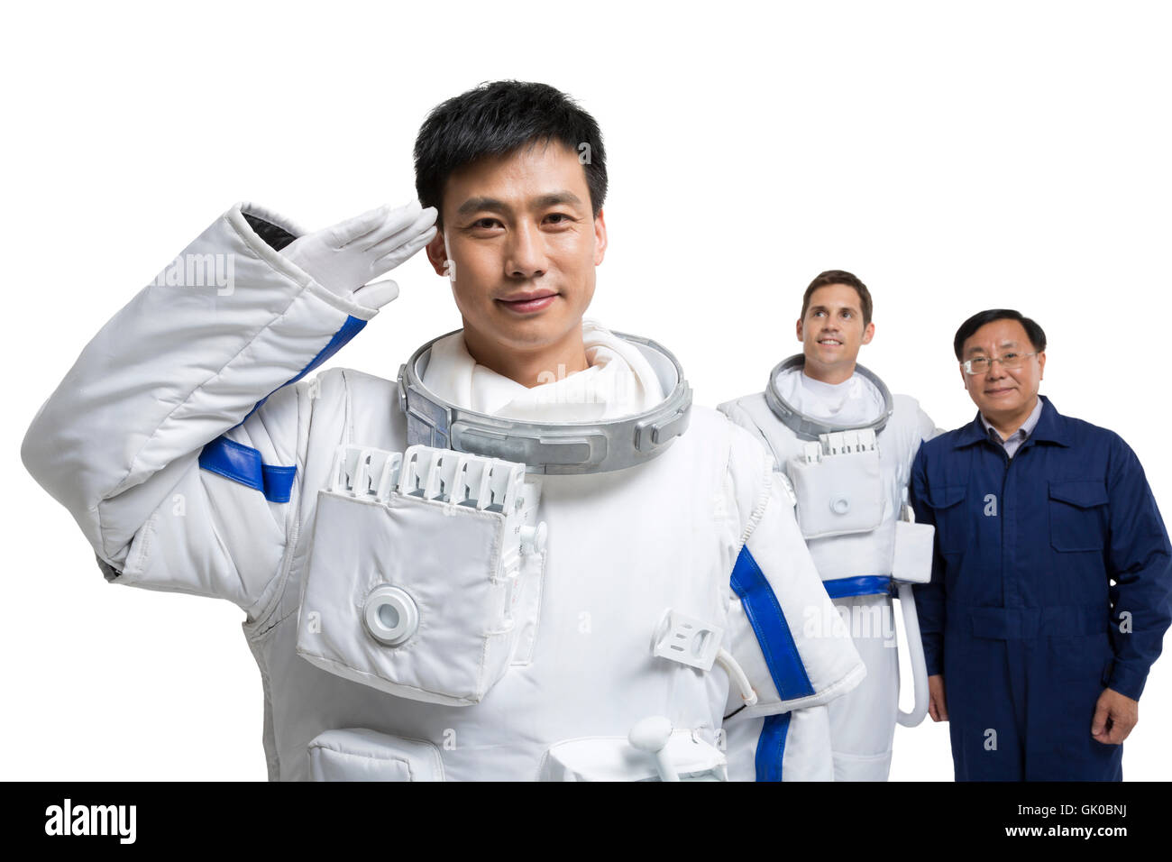 Studio shot homme astronautes et ingénieurs Banque D'Images