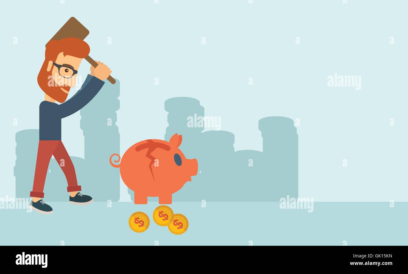 Man breaking piggy bank Illustration de Vecteur