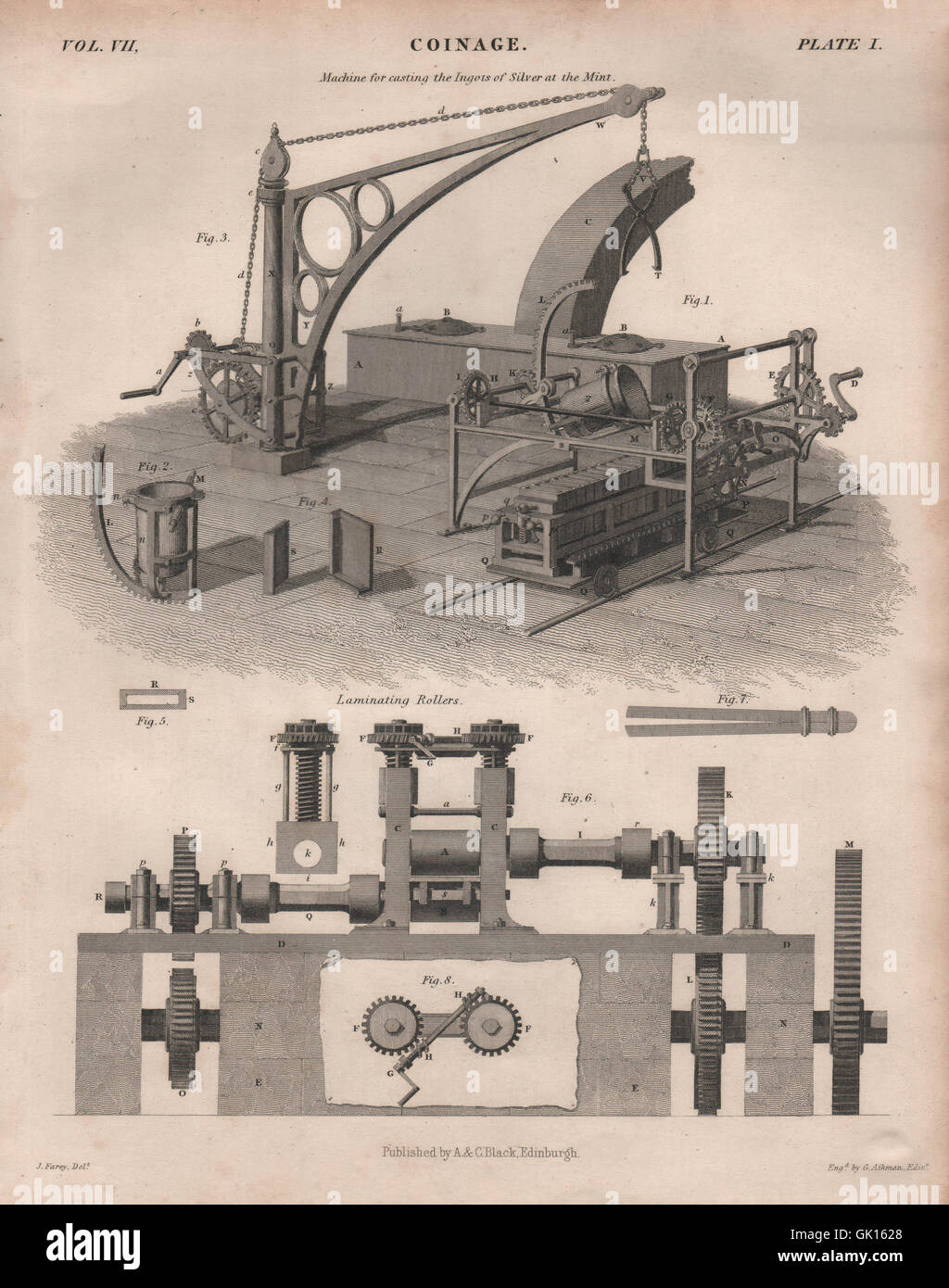 La monnaie. Machine pour la coulée des lingots d'argent à la monnaie ; Contrecollage, 1860 Banque D'Images