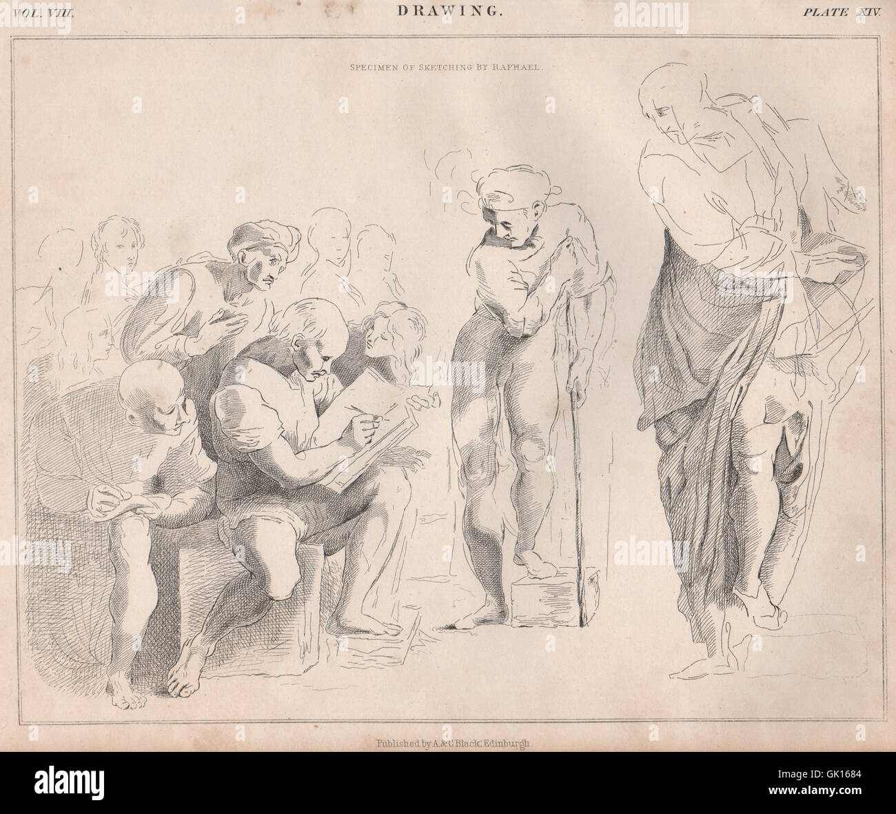 Dessin. Spécimen d'esquisses par Raphaël. BRITANNICA, antique print 1860 Banque D'Images