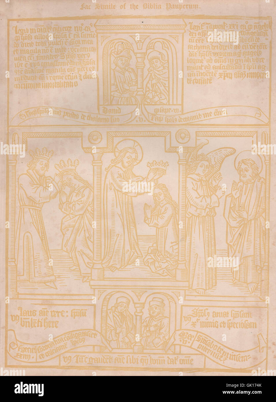 Fac Simile de la Biblia pauperum. Colophons babylonien brique, 1860 Caxton Banque D'Images