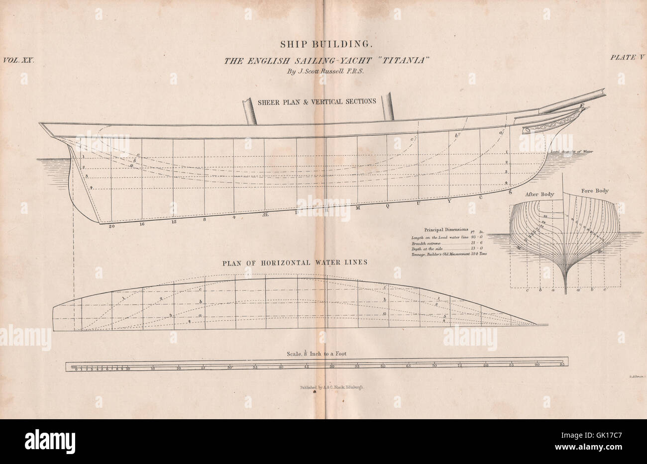 PLAN BATEAU victorienne. Yacht à voile à la 'Titania', premier de la Coupe des Amériques 1851 perdant 1860 Banque D'Images