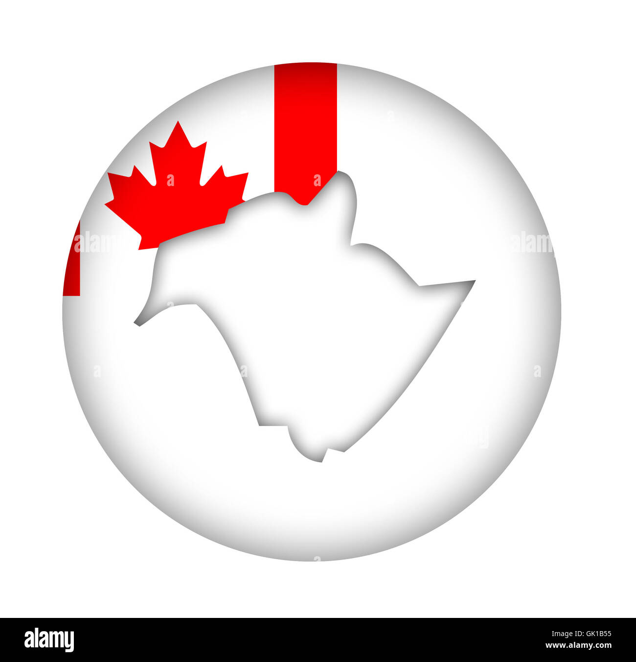 Canada État de New Brunswick Island carte drapeau enfoncé isolé sur un fond blanc. Banque D'Images