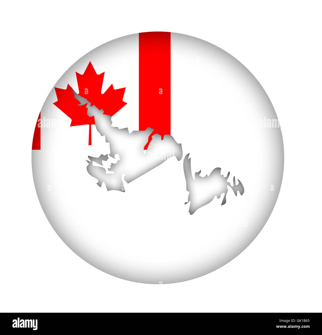 Canada État de l'île de Terre-Neuve bouton carte drapeau isolé sur un fond blanc. Banque D'Images