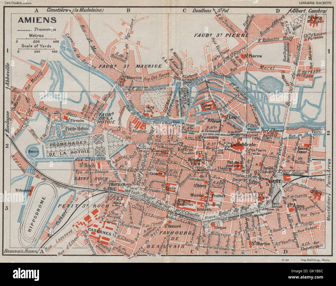 AMIENS. Plan Plan de la ville ville vintage. Somme, 1930 Banque D'Images
