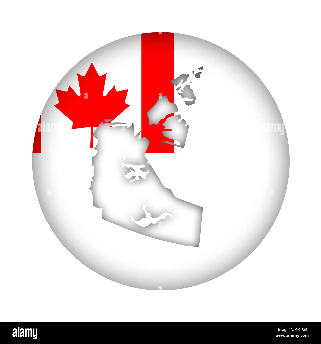 Canada État de Territoires du Nord-Ouest carte bouton drapeau isolé sur un fond blanc. Banque D'Images