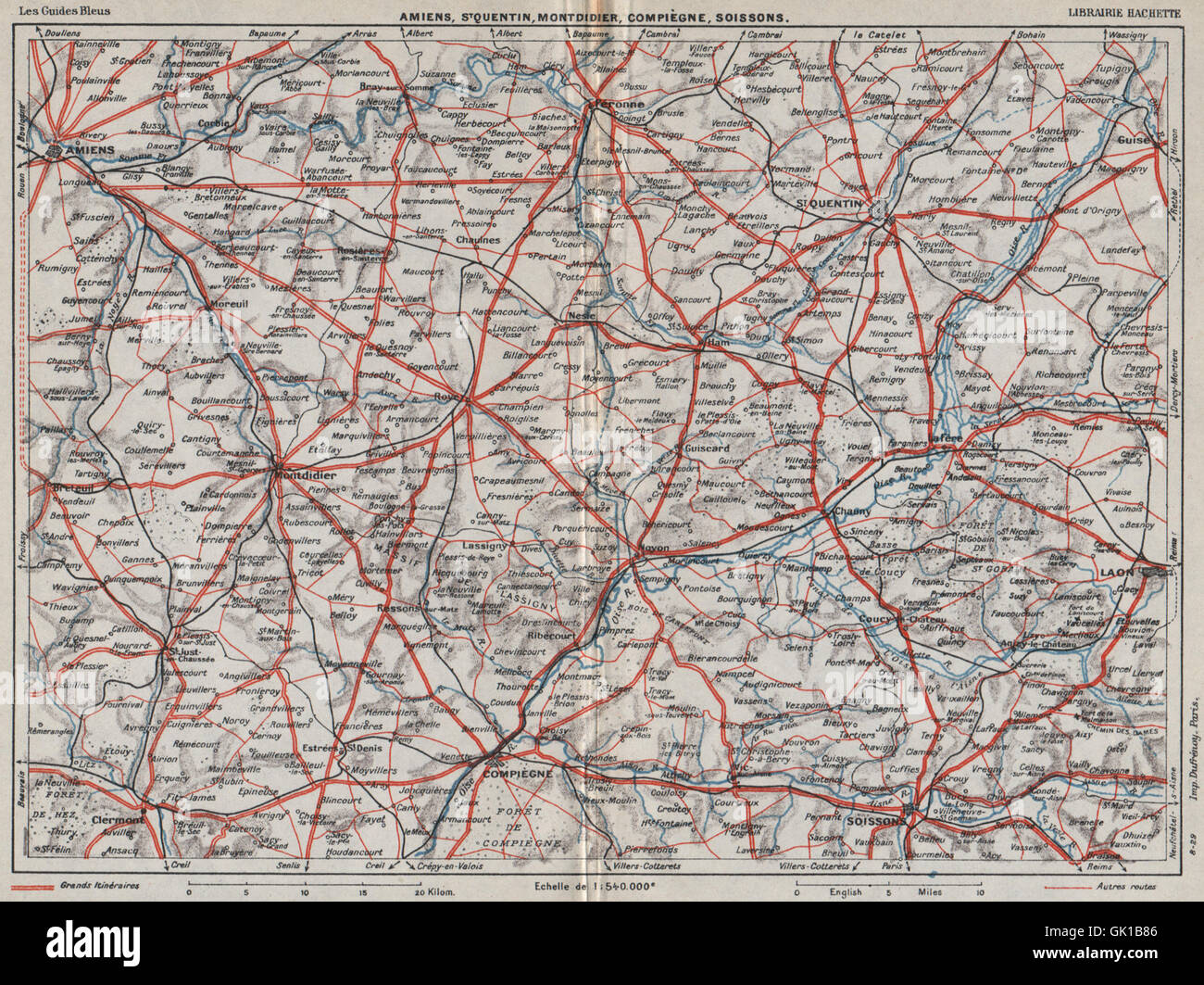 Picardie PICARDIE. Amiens St Quentin Soissons Montdidier Compiègne Laon, 1930 map Banque D'Images