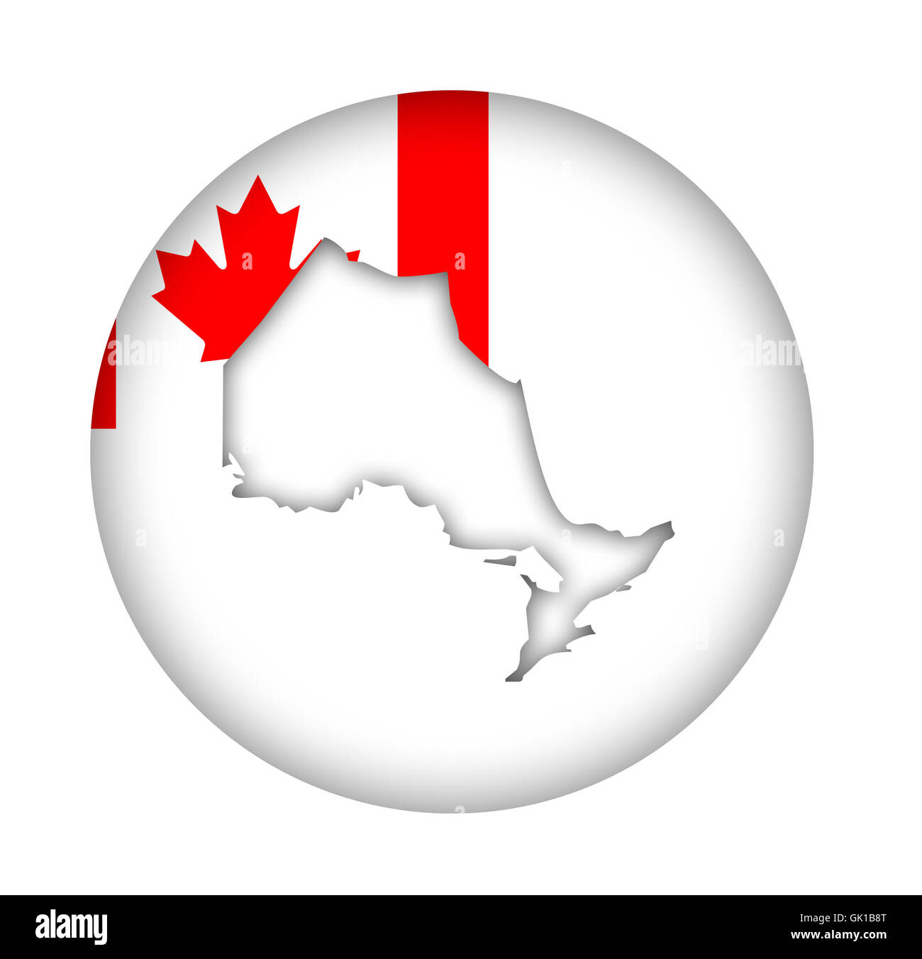 Canada État de l'Ontario carte drapeau enfoncé isolé sur un fond blanc. Banque D'Images