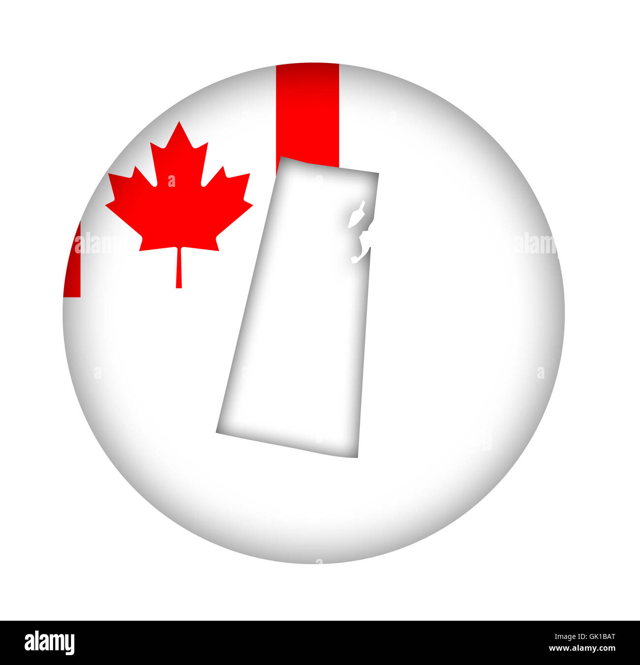 L'état de la Saskatchewan Canada bouton carte drapeau isolé sur un fond blanc. Banque D'Images