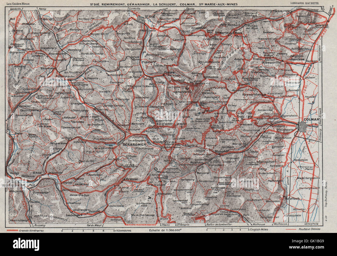 VOSGES.St Dié Remiremont Gérardmer la Schlucht Colmar.Haut-Rhin.Alsace, 1930 map Banque D'Images