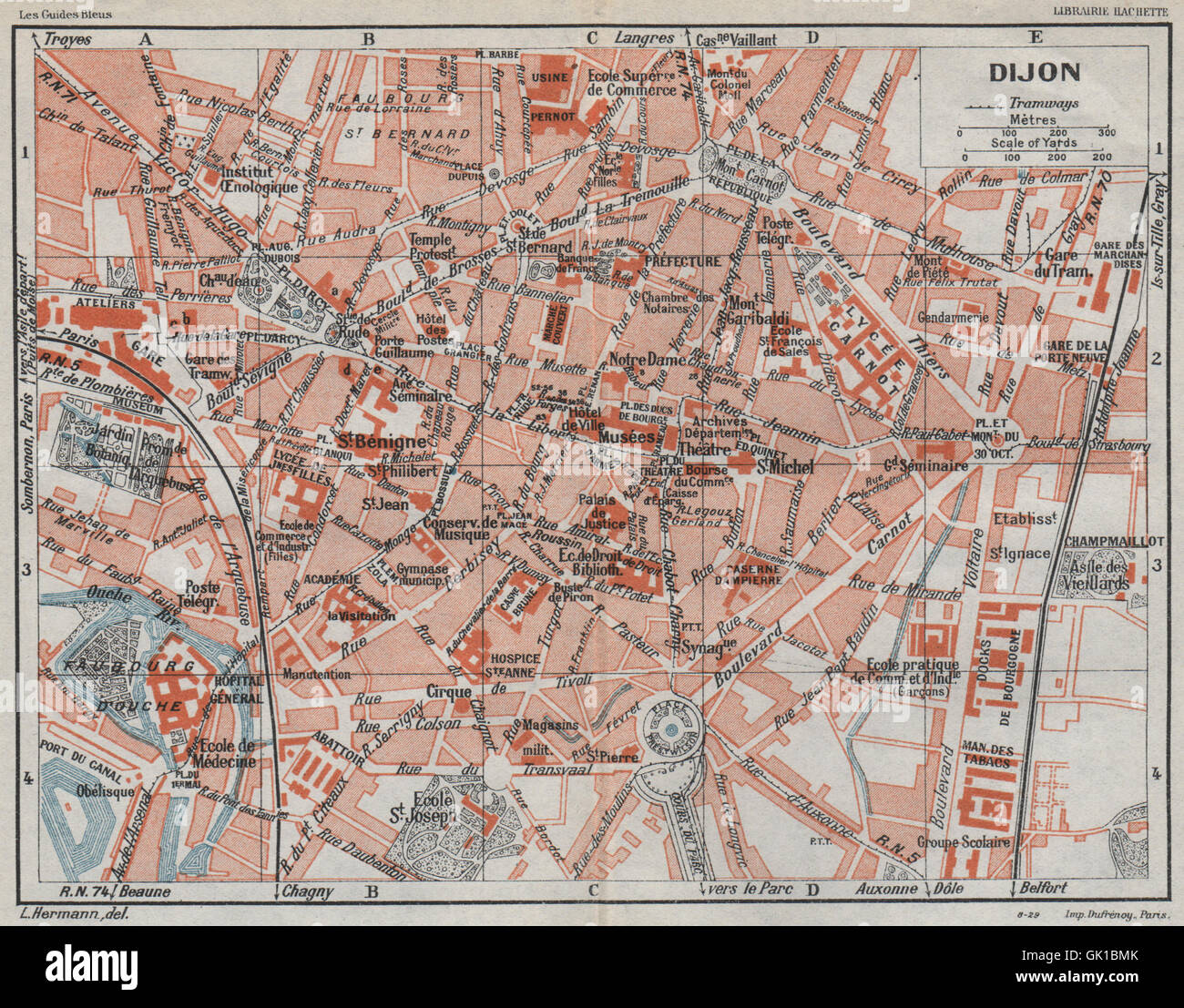 DIJON. Vintage town city ville plan carte carte. Côte-d'or, 1930 Banque D'Images