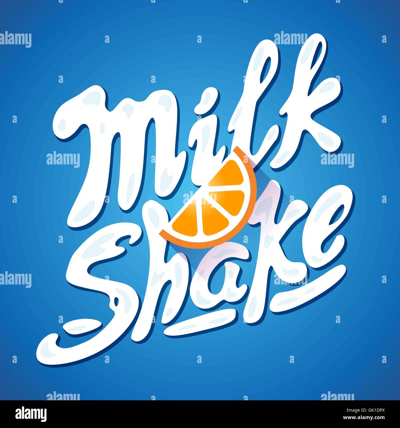 Milkshake lettrage signe avec orange - label pour l'emballage Illustration de Vecteur