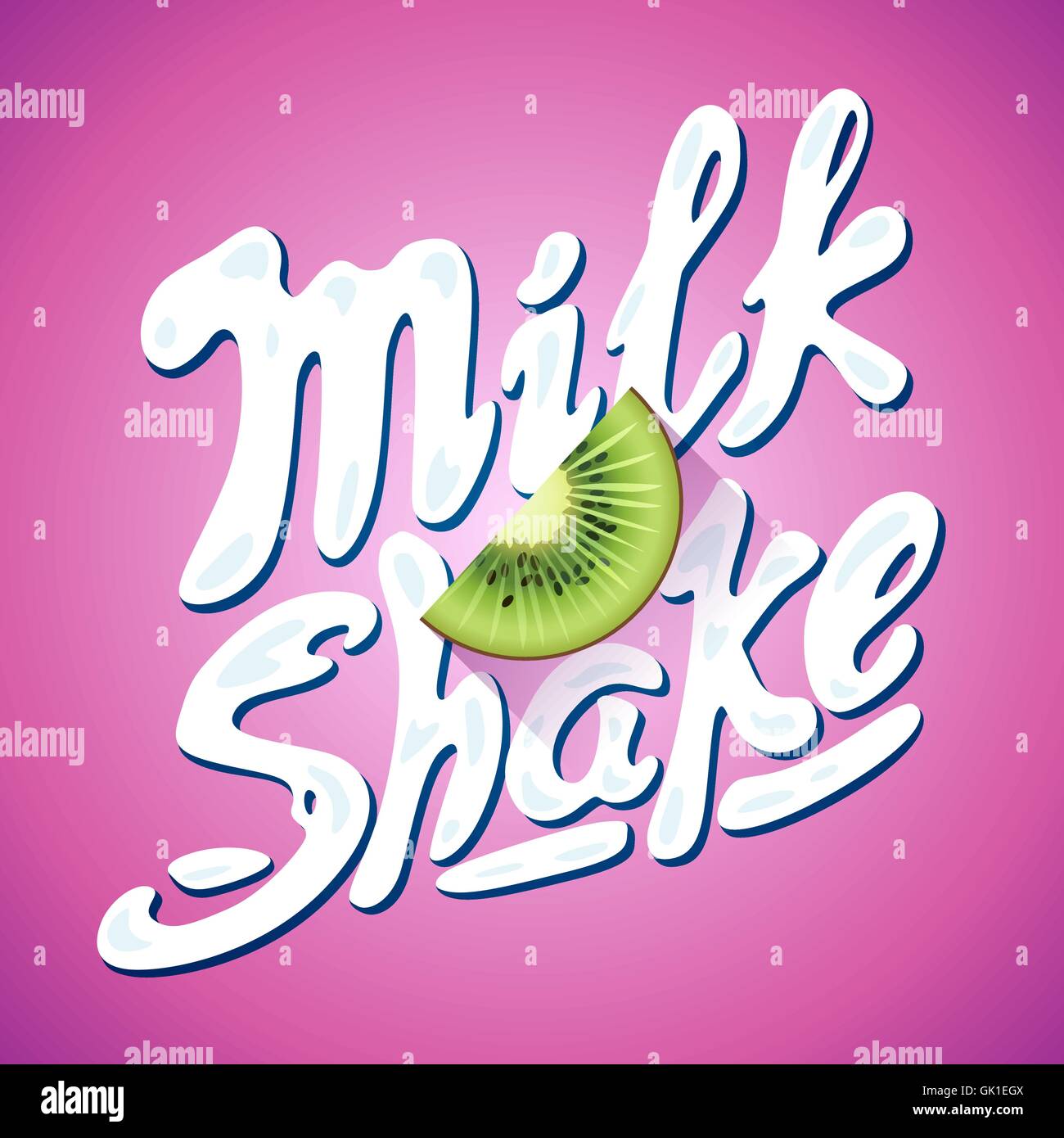 Milkshake lettrage signe avec kiwi - Étiquette pour l'emballage Illustration de Vecteur