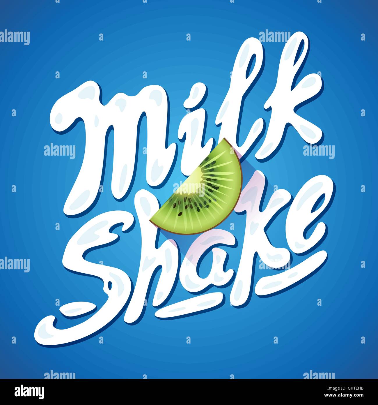 Milkshake lettrage signe avec kiwi - Étiquette pour l'emballage Illustration de Vecteur