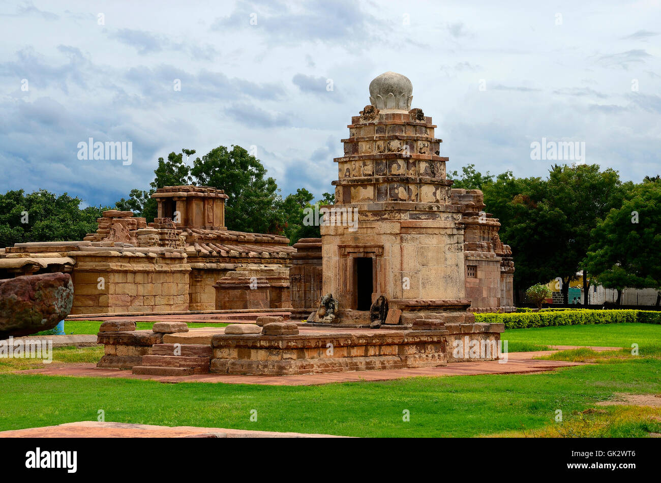 Temple sculpté, Aihole, district de Bagalkot, Karnataka, Inde Banque D'Images