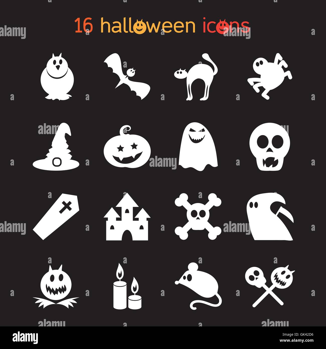 Halloween icons set d'animaux, le crâne, les os et les attributs magiques pour le web et d'autocollants. Vector Illustration de Vecteur