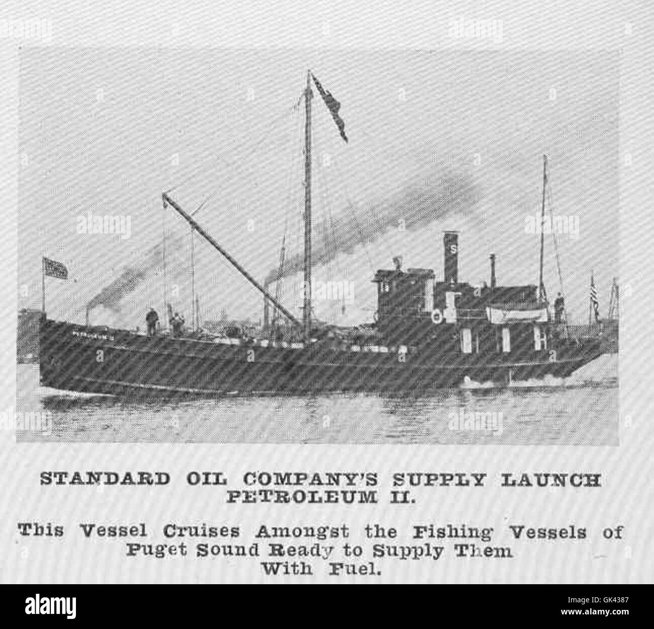 Le Petroleum II est un ravitaillement utilisé par la Standard Oil Company, naviguant dans les eaux de Puget Sound. Il dessert les navires de pêche en livrant les fournitures nécessaires, soutenant l'industrie maritime locale. Banque D'Images