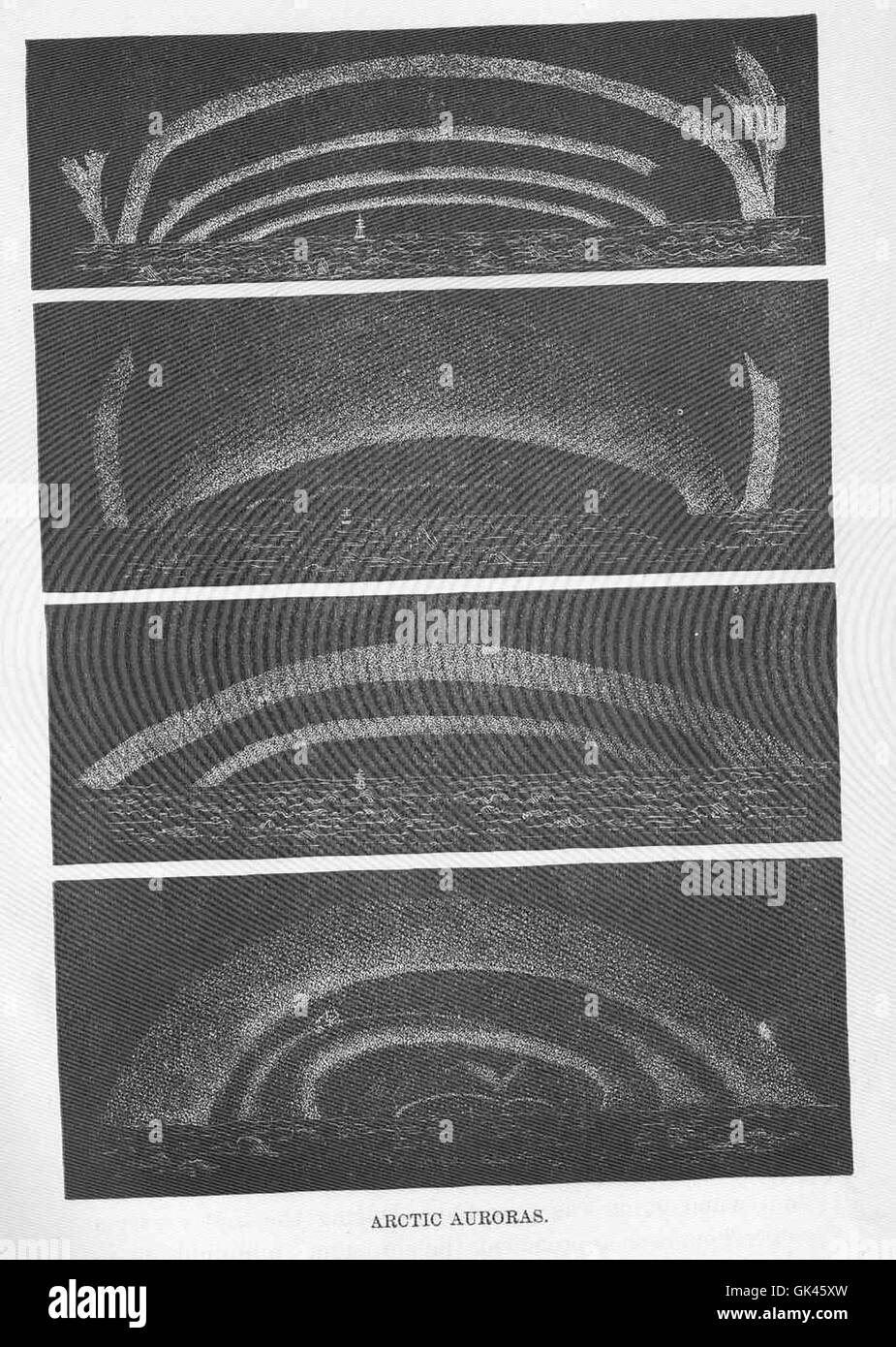 Les aurores arctiques, également connues sous le nom de aurores boréales, sont une lumière naturelle qui se produit dans les régions polaires, causée par l'interaction de la magnétosphère terrestre avec les particules de vent solaire. Banque D'Images