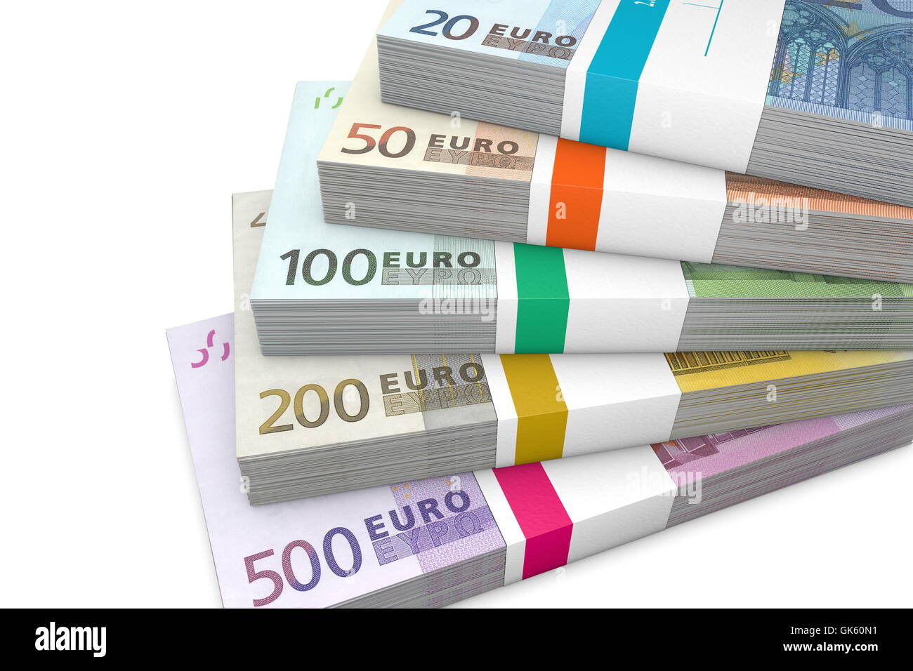 Pile de paquets d'espèces en euros Banque D'Images