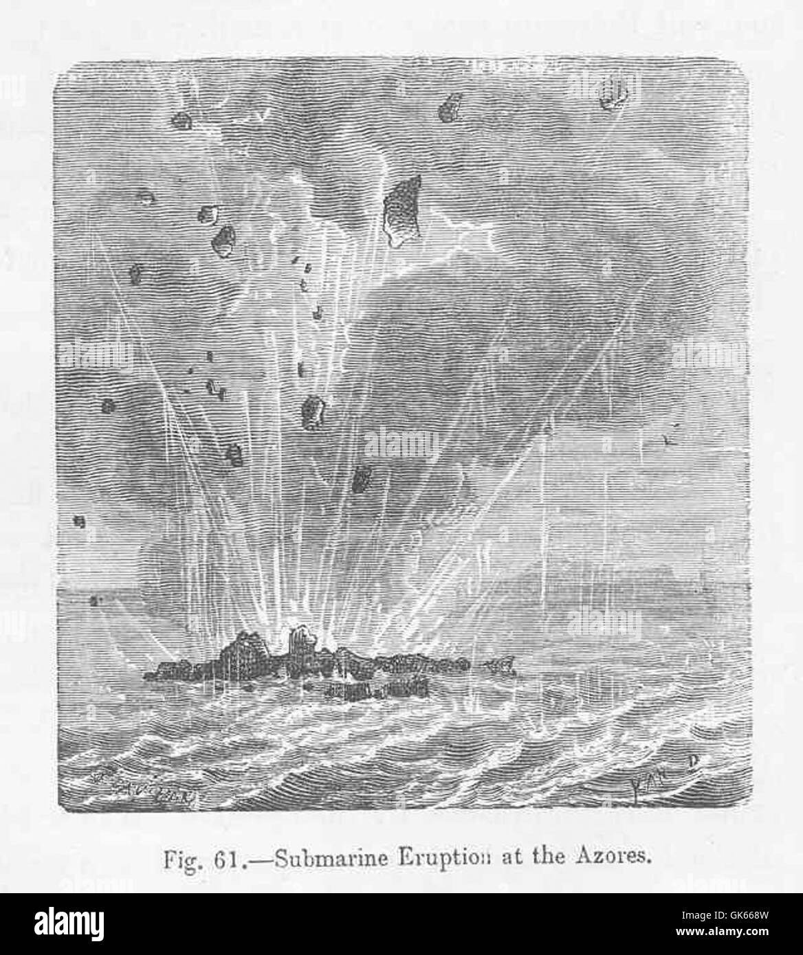 Une éruption sous-marine se produisant près des Açores est montrée dans cette image dramatique. L'éruption faisait partie de l'activité volcanique active de la région, qui est un élément clé du paysage géologique des Açores. Banque D'Images