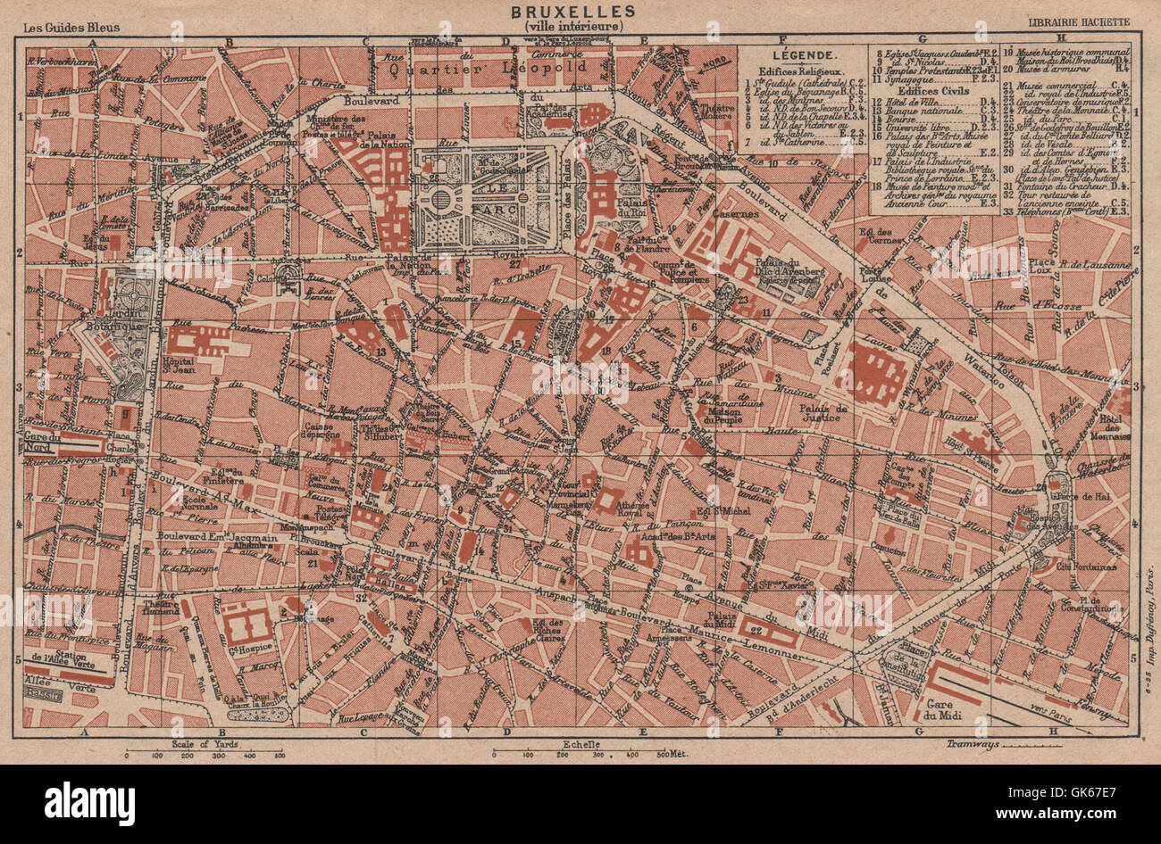 BRUXELLES Bruxelles vintage town centre-ville plan de la ville. Belgique, 1920 map Banque D'Images