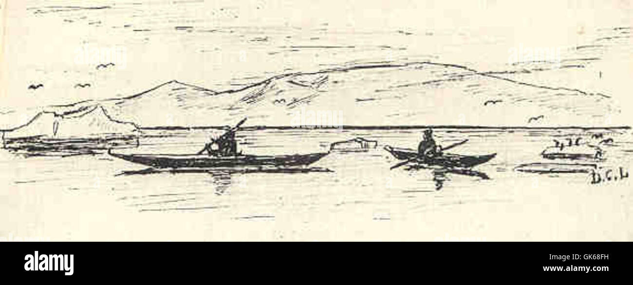 Les kayaks des Esquimaux sont des embarcations traditionnelles utilisées par les Inuits et conçues pour être utilisées dans les eaux froides de l'Arctique. Ces kayaks ont été construits avec des matériaux légers et étaient essentiels pour la chasse et le transport dans le rude environnement nordique. Banque D'Images