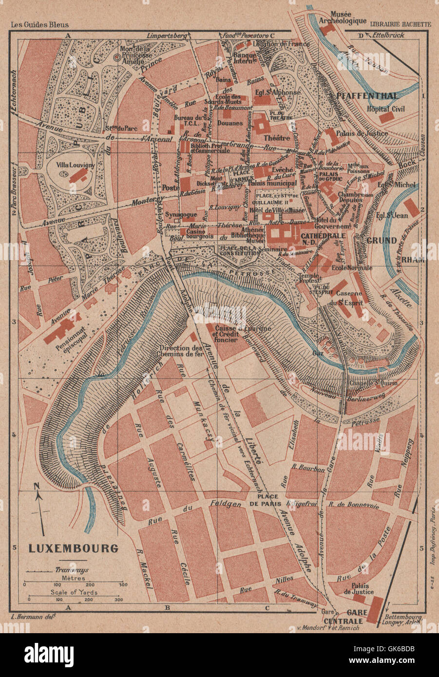 Le LUXEMBOURG. Plan Plan de la ville ville d'époque de la ville. Luxembourg, 1920 Banque D'Images