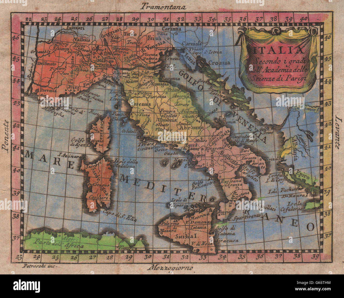 'Italia'. L'Italie. Original de la couleur. BUFFIER, 1775 carte antique Banque D'Images