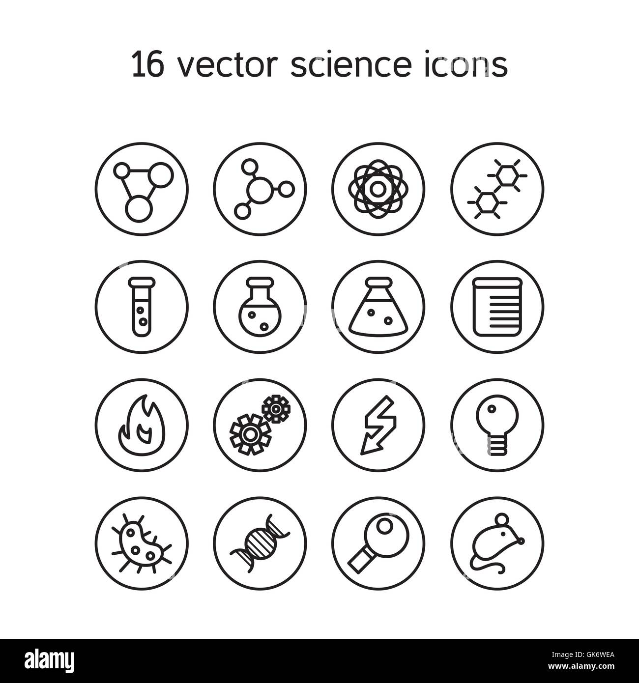 Définir la science des icônes. Biologie de laboratoire des symboles. Vector Illustration de Vecteur