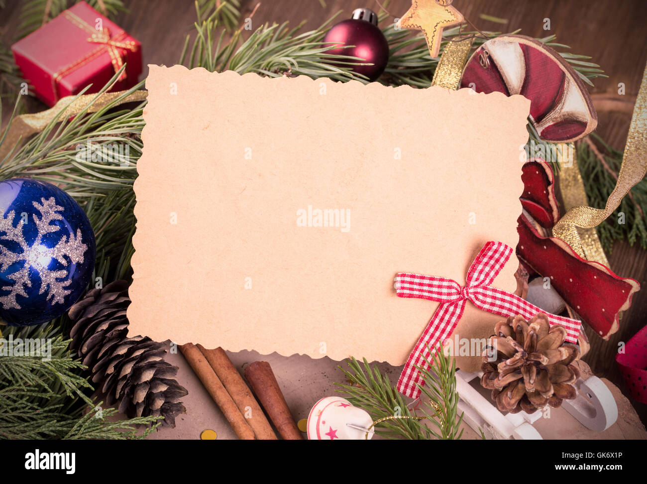 Carte vide et décoration de Noël Banque D'Images