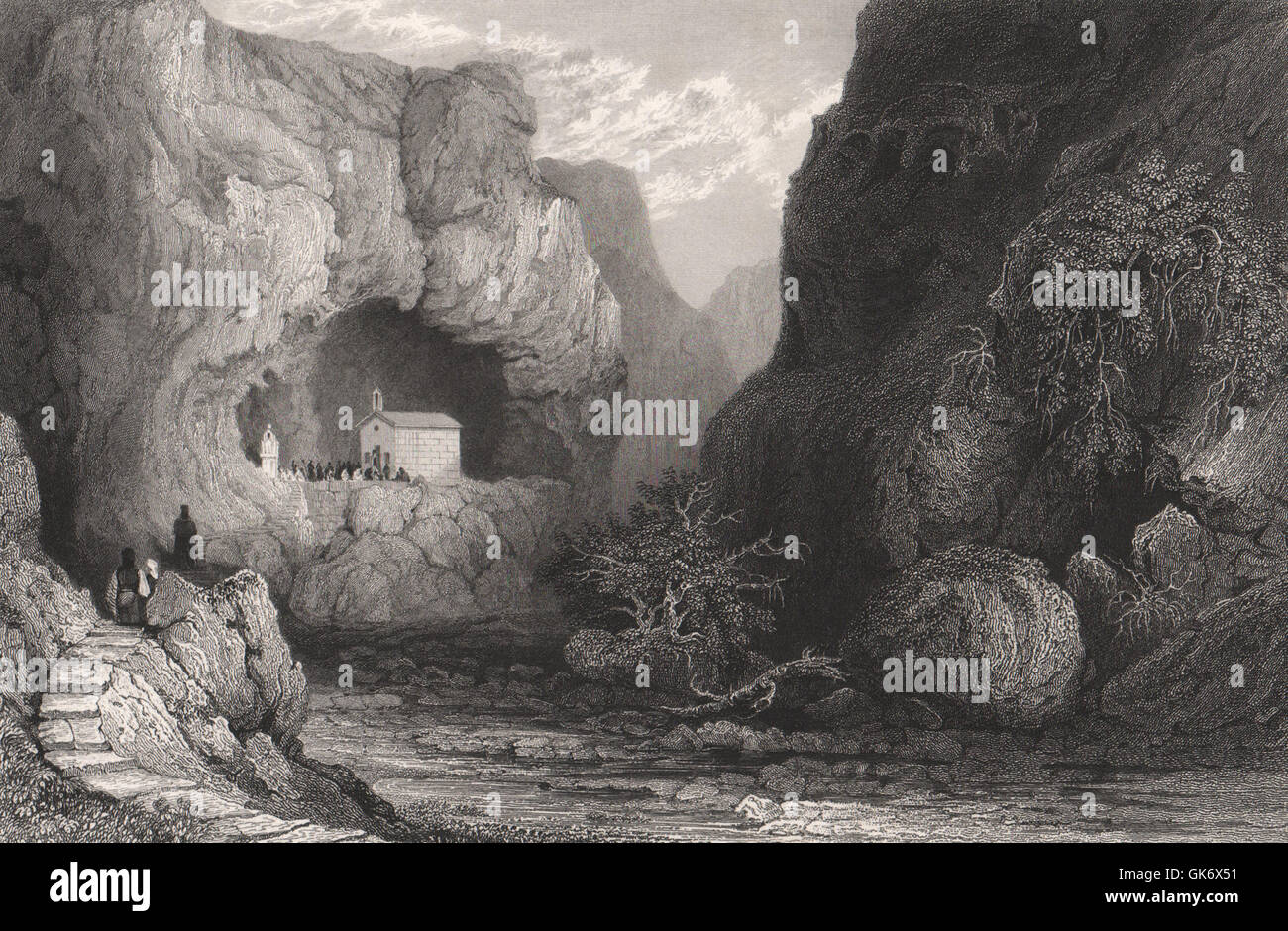 Saint Paul's Chapel, vallée de Mousta, Malte, antique print 1840 Banque D'Images