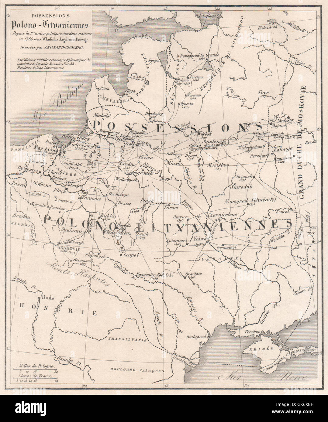 Deux nations, 1835 carte antique Banque D'Images