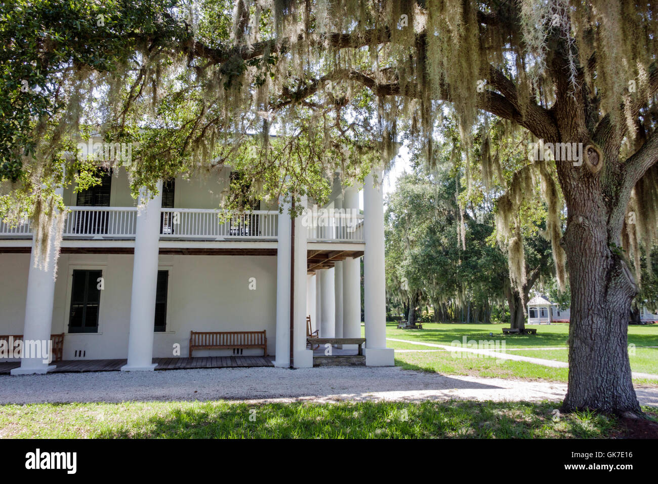 Florida Ellenton, parc national historique Gamble Plantation, manoir d'avant-guerre, registre national des lieux historiques, architecture revivaliste doric, porche, col Banque D'Images
