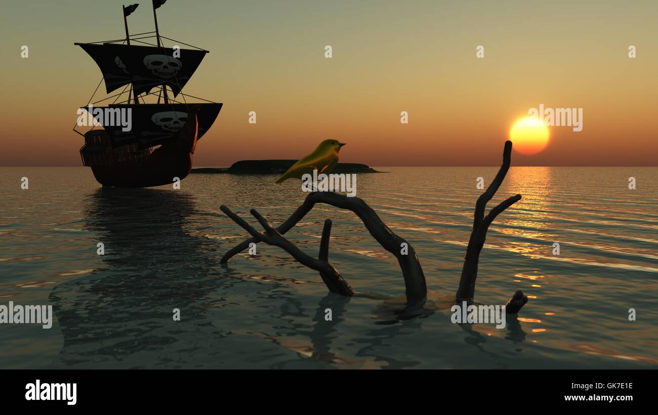 Bateau de pirate en haute mer Banque D'Images