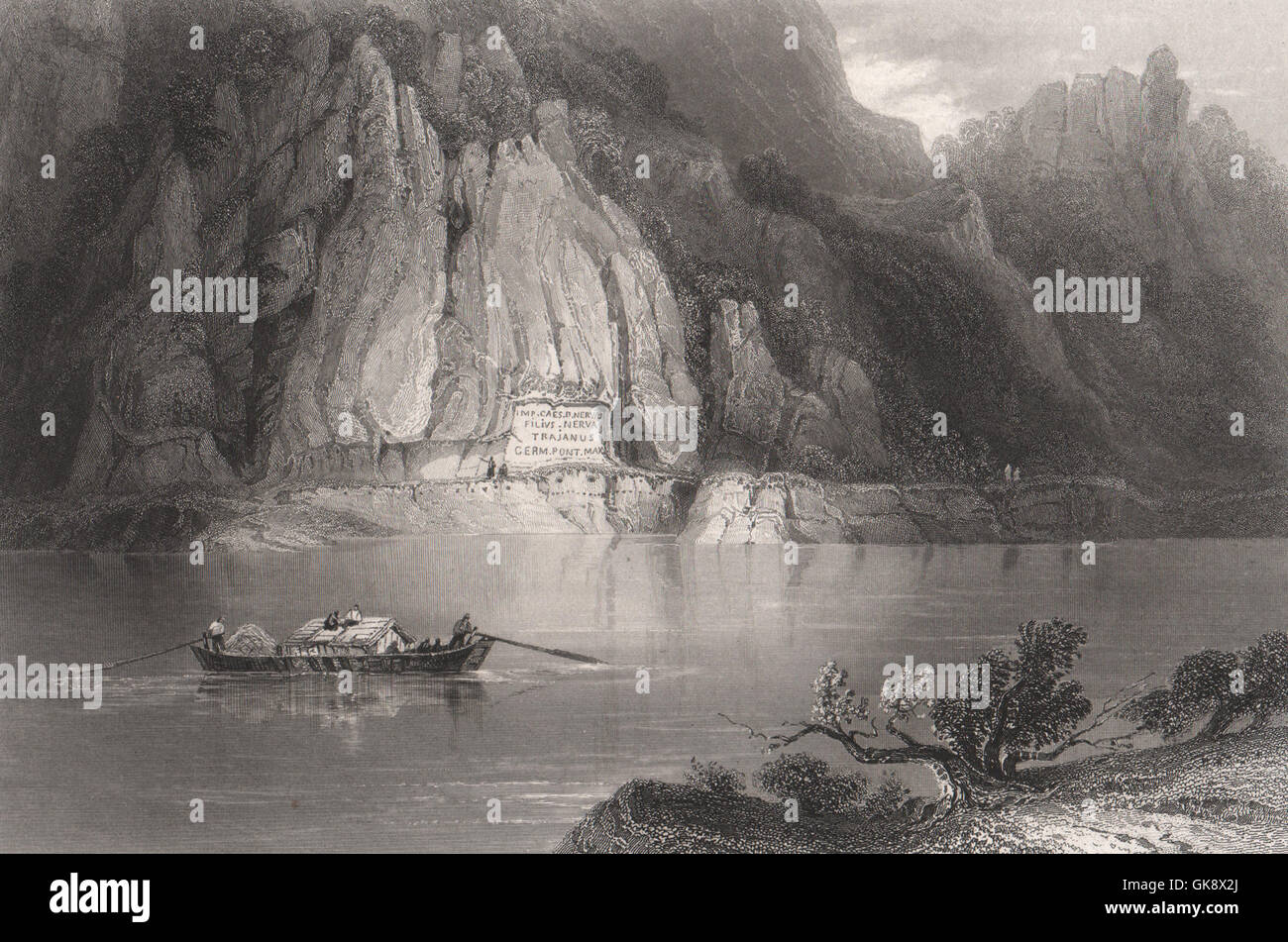 Inscription, Via Trajana, Kazan gorges (Portes de fer), la Roumanie. Donau, 1840 Danube Banque D'Images