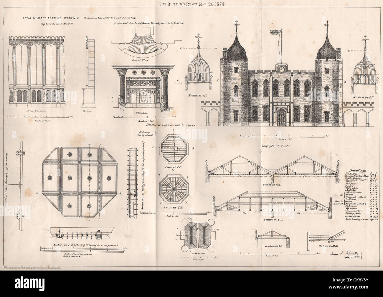 Académie Militaire Royale de Woolwich,. Londres, antique print 1874 Banque D'Images