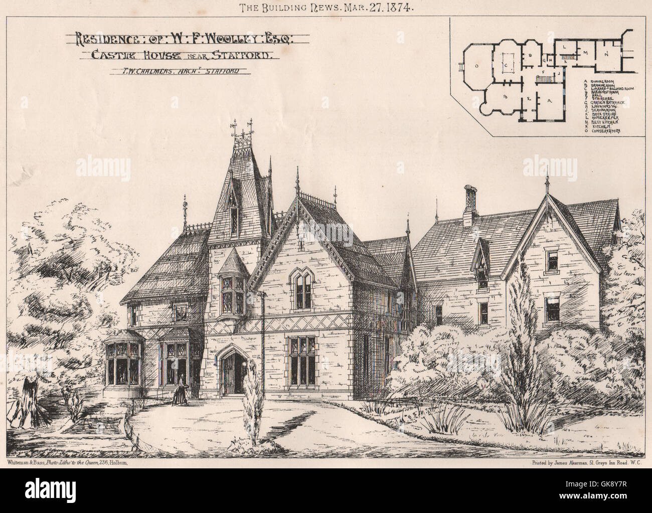 Castle House, nr Stafford, pour WF Woolley, T.W., architecte Chalmers 1874 imprimer Banque D'Images