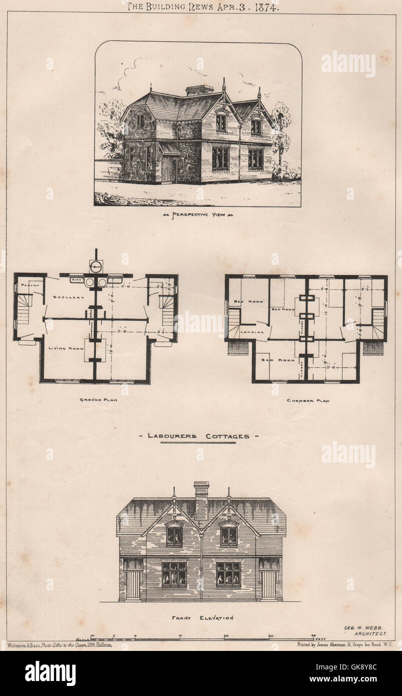Cottages ouvriers ; Géo W. Webb, Architecte. L'architecture, l'ancien 1874 Banque D'Images