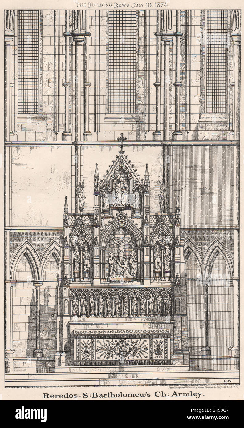 Le retable de Saint-barthélemy, ch, Armley. Leeds, antique print 1874 Banque D'Images