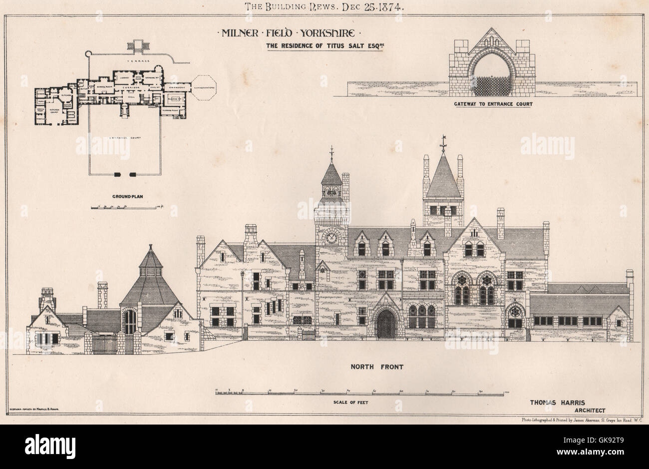 Champ Milner, Yorkshire ; la résidence de Titus Salt ; Thomas Harris Archt, 1874 Banque D'Images