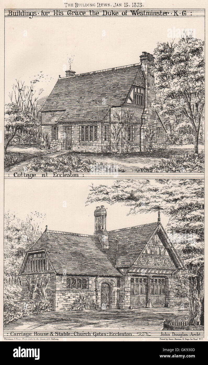Eccleston. Stable Cottage portes de l'église pour le Duc de Westminster, 1875 imprimer Banque D'Images