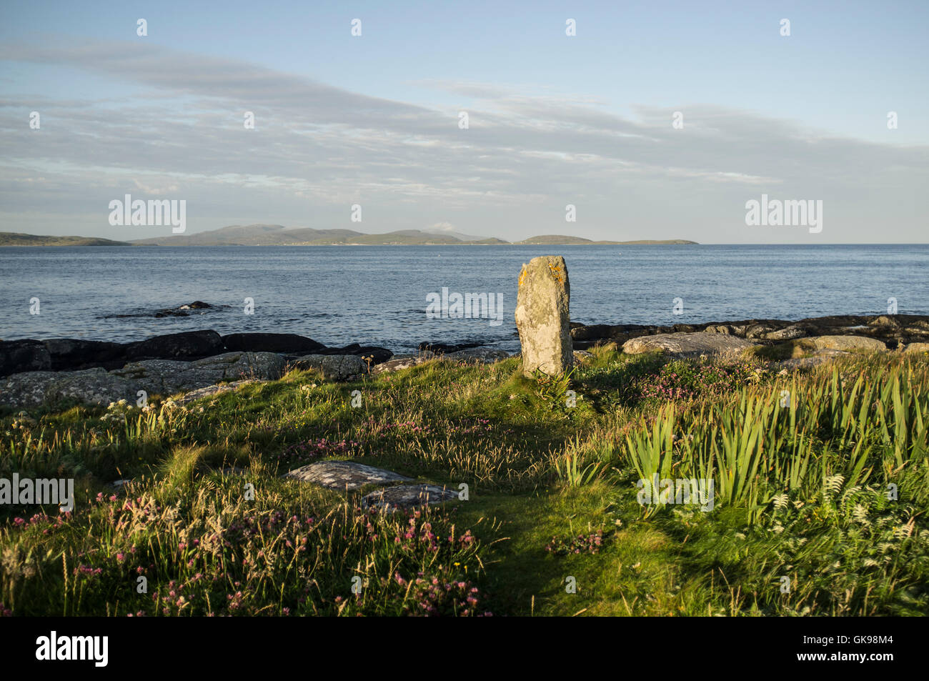 Standing Stone à Pollacher, South Uist, Outer Hebrides Banque D'Images