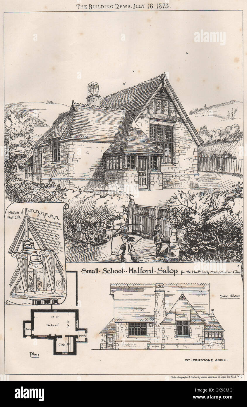 Petite école, Halford, Shropshire (Lady Mary Windsor Clive) ; W Penstone, 1875 Banque D'Images