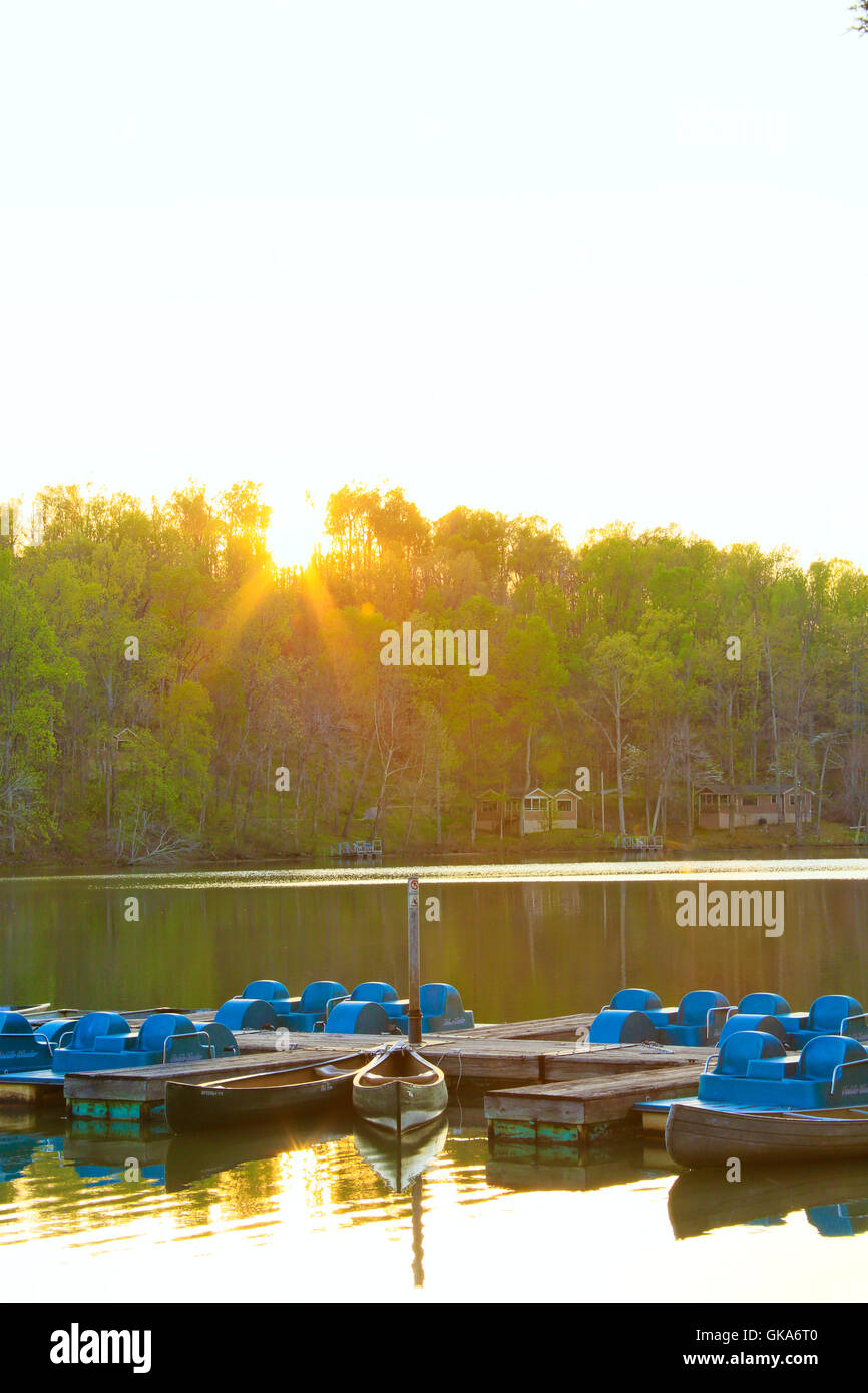 Coucher du soleil, Bateau Dock, Executive Pennyrile Forest State Resort Park, California, USA Banque D'Images