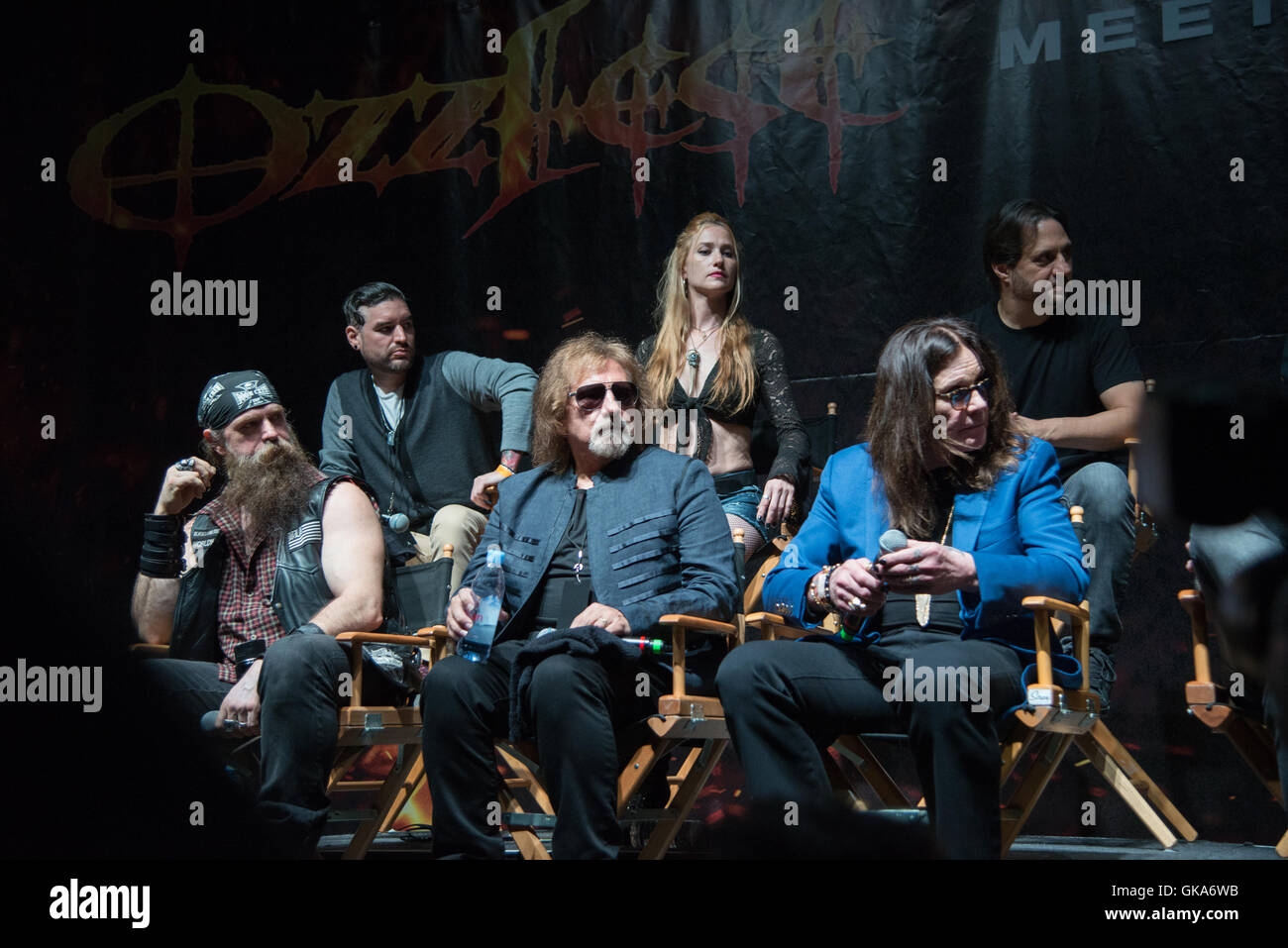 Ozzy Osbourne et Corey Taylor annonce spéciale conférence de presse pour l'Ozzfest Knotfest se réunit le 12 mai 2016 au Hollywood Palladium de Los Angeles, Californie. Avec : Eddie Hermida, Jill Janus, Dave Lombardo, Zack Wylde, Geezer Butler, Ozzy Os Banque D'Images